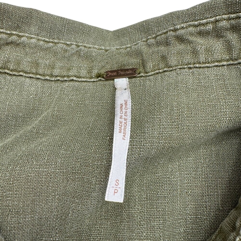 Free People Women's Olive Green Linen Blend Sleeveless Button Shirt Top, Size S - Picture 4 of 8